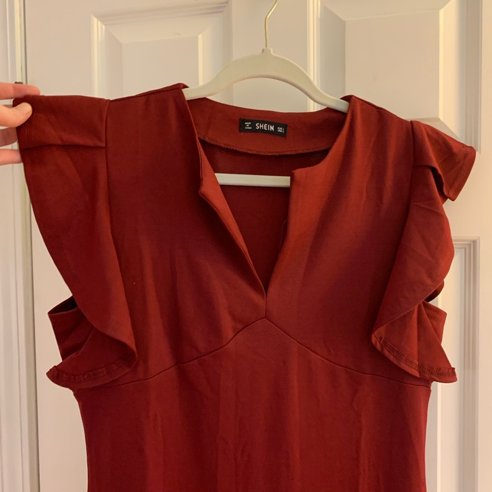 Burgundy Ruffle Dress - Picture 2 of 4